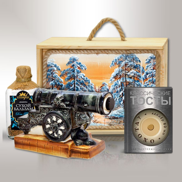 Подарочный набор "Царь-Пушка" (фарфор с цветной росписью, в деревянном коробе с картиной).